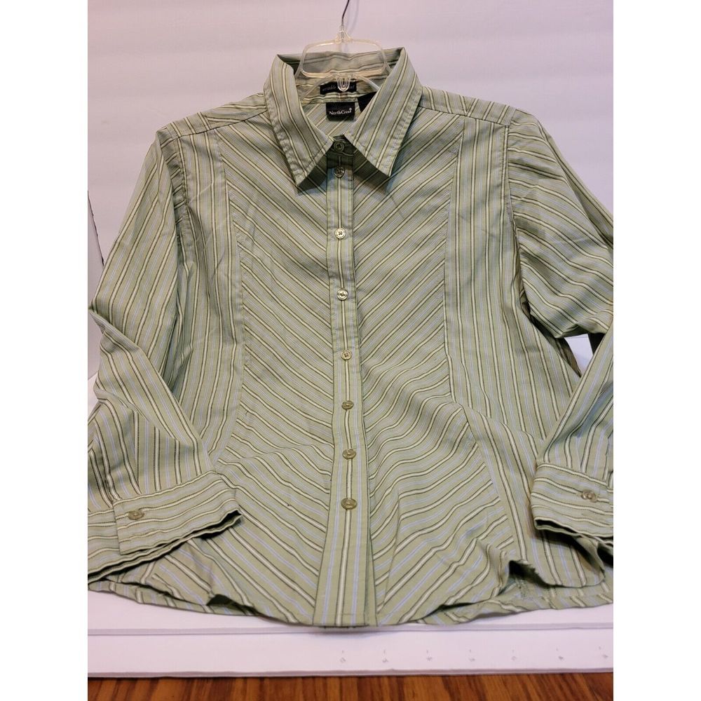 NorthCrest womans green stripe‎ blouse, plus size 1x